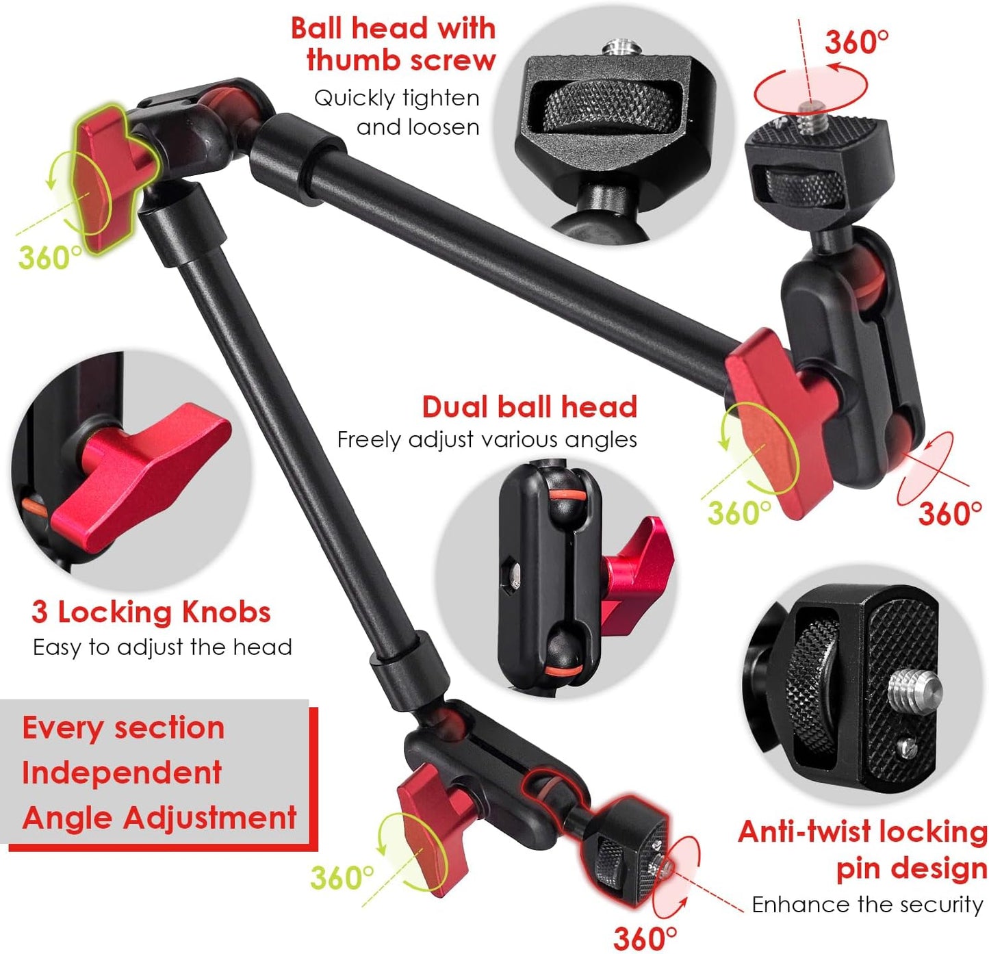 Socpuro 22" Magic Arm w Clamp Mount, Adjustable Overhead Phone Mount Stand, Articulating Friction Boom Arm w Thread