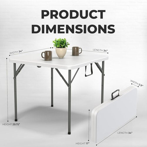 Modern Space 34" Square Foldable Table - Heavy Duty Portable Design with Built-In Handle | Ideal for Events, Dining, and Camping