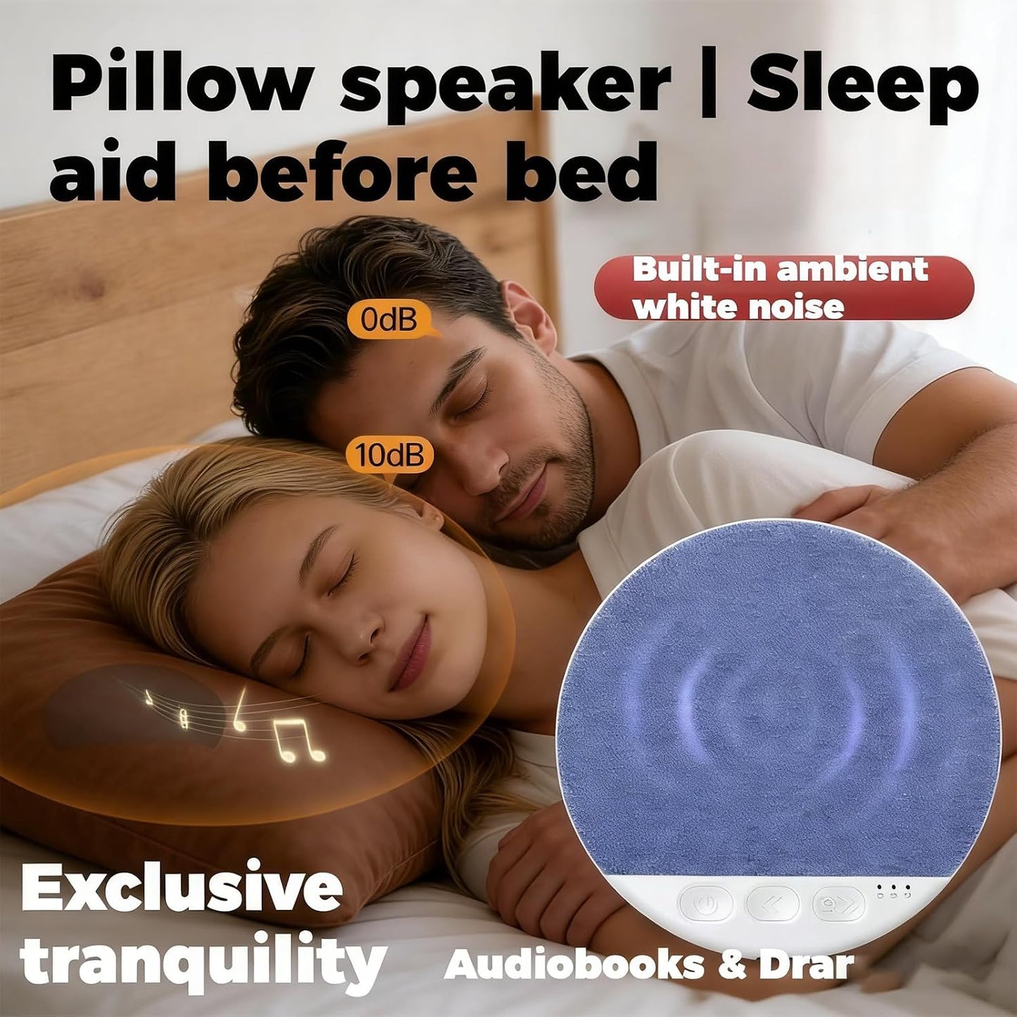 Generic Bluetooth Pillow Speaker for Sleeping, Under Pillow Speaker Bluetooth with White Noise, Pillows Spea-ker