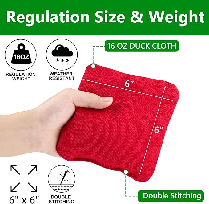 EunHo Cornhole Bags Set of 8 Regulation Size & Weight Corn Hole Bean Bags Official Professional All Weather for Tossing Game with Carry Case