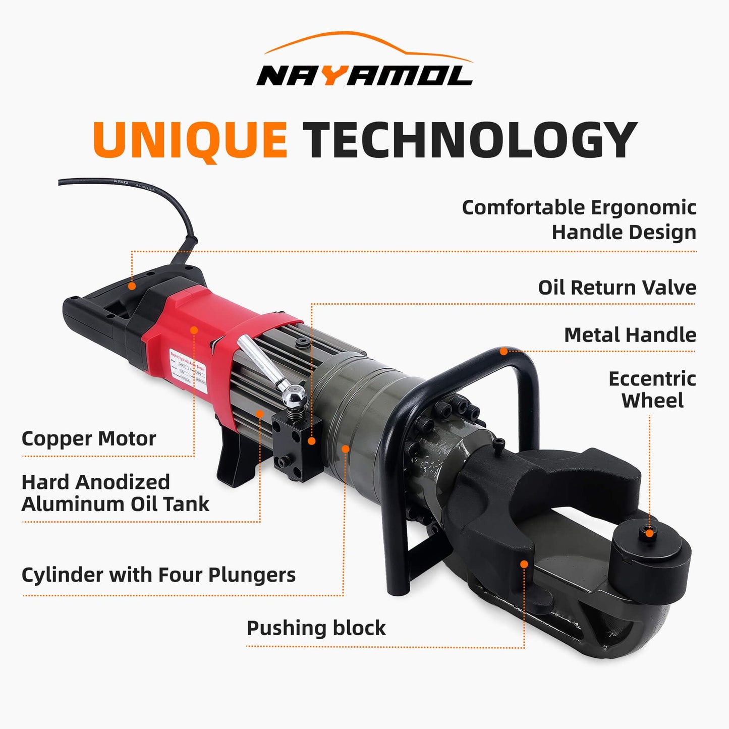 NAYAMOL 1500W Electric Hydraulic Rebar Bender, Fits 16–25mm (#8, Up to 1") Rebar, 0–130° Adjustable Bending Angle, Fast 3–4s Speed, Portable 110V Rebar Bending Machine with Toolbox