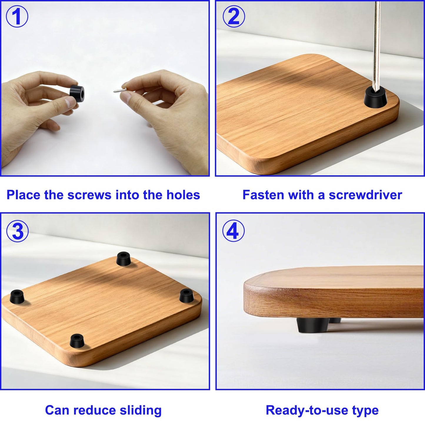 Hpgoxkd 56PCS Cutting Board Feet Non Slip with Stainless Washer Screws,Large Size and Small Rubber Feet for Cutting Board, Electronics,Furniture