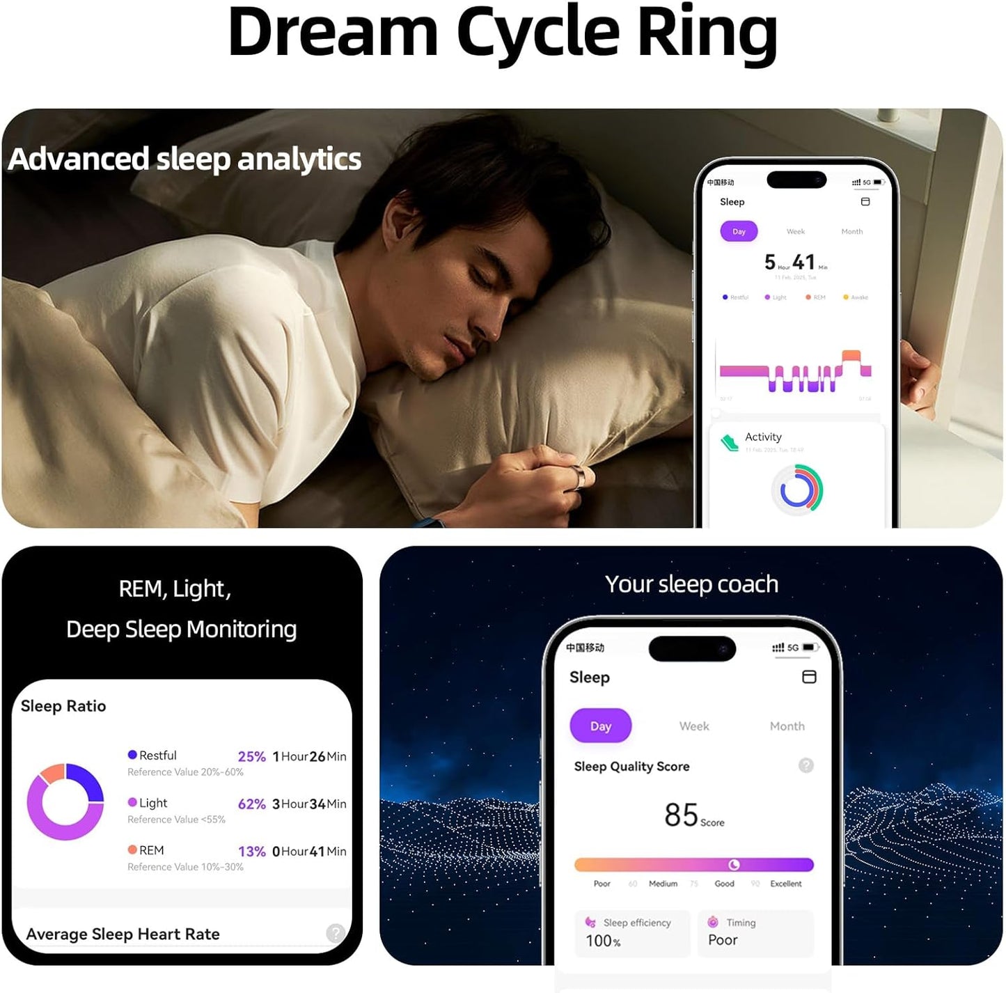 TIAZUUX Tracker-IP68 Smart Ring for Women&Men-Activity/Sleep/Heart Rate/HRV/Stress/Women's Health