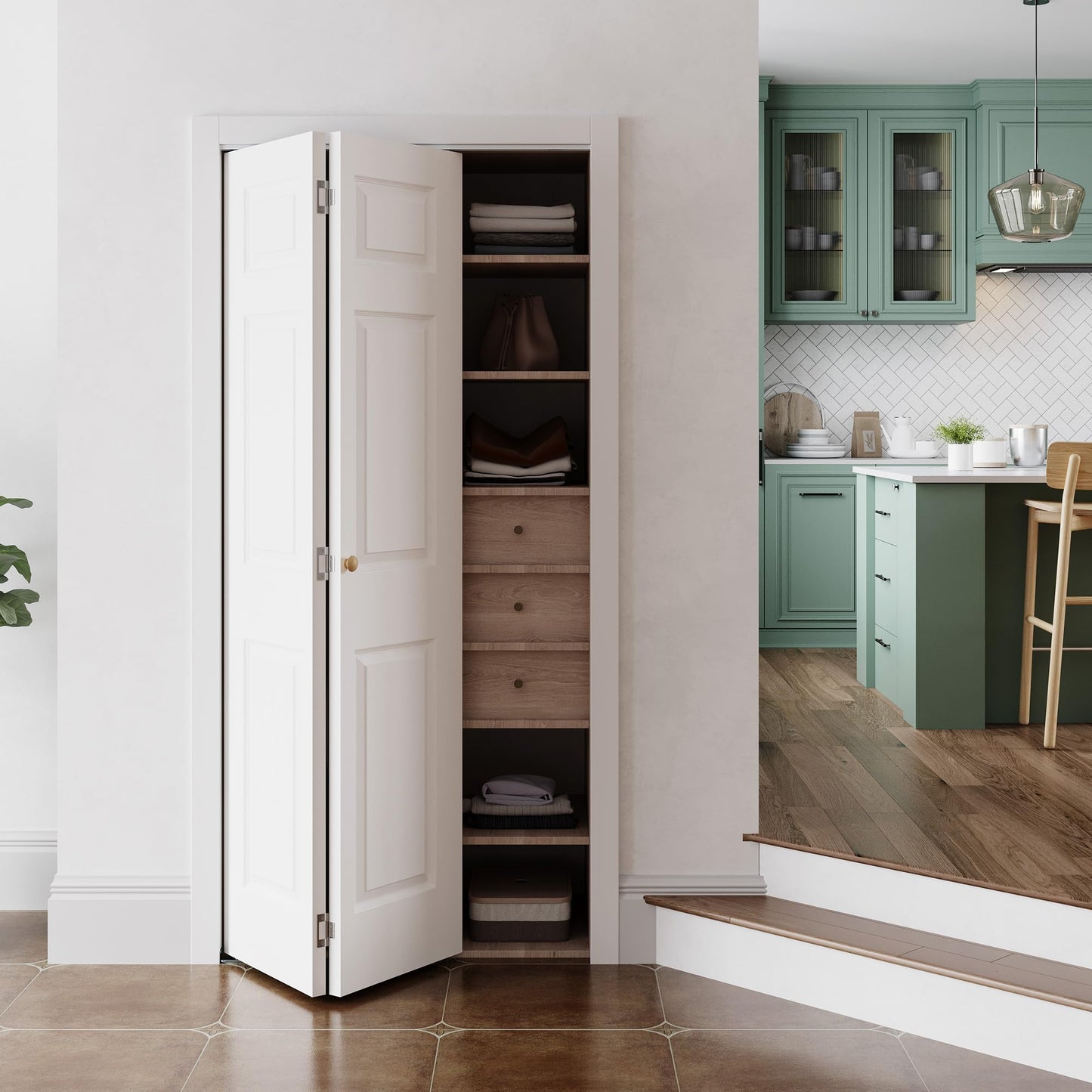 SMARTSTANDARD 32" x 80" Paintable Bifold Door, 3-Panels Closet Doors with Hardward Kits, White Primed Surface Ready for Painting, 29 2/5" x 78 2/5", Elegant Molded Design, Easy Installation