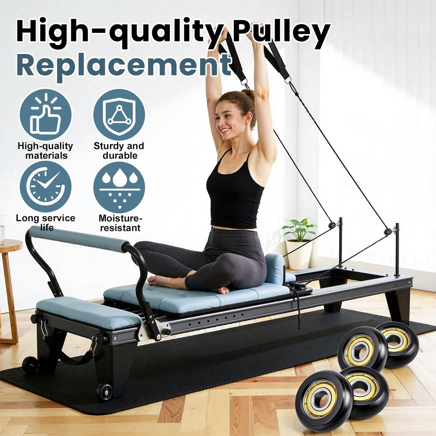 Replacement Roller Wheels 32mm, Compatible with Aero Pilates Reformer Machines, Smooth and Quiet Glide, Wear-Resistant & Durable, High-Density POM Material, 8mm Axle Diameter, Anti-friction, Safe & Precise Workout, 4 Pieces Per Pack