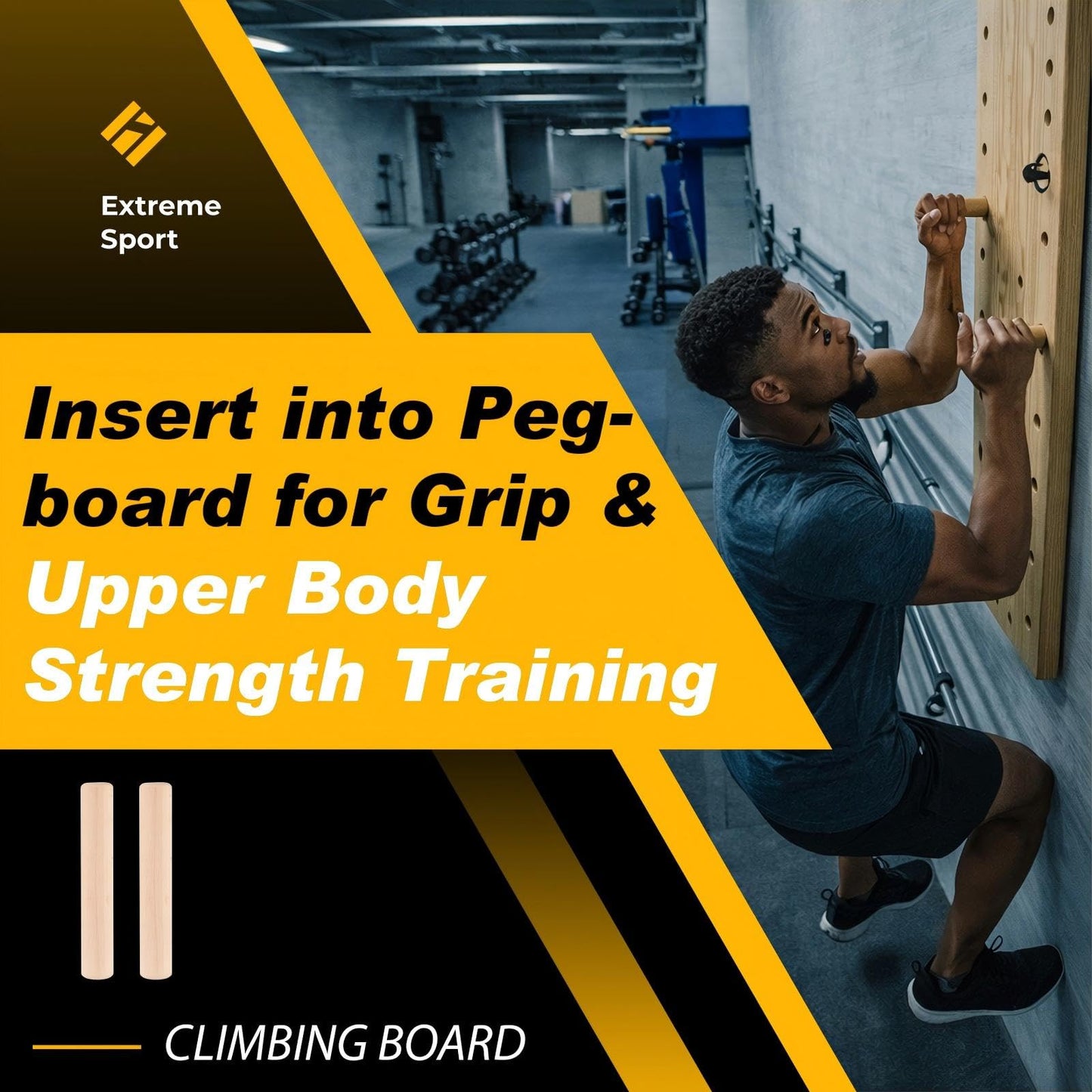 Qunclay 2 Pcs Climbing Hard Wood Pegs for Peg Boards, 6.5" in Length Wood Peg Board Climbing Holds for Body Building, Grip/core Strength and Endurance Training