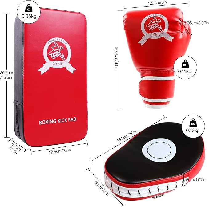 SEISSO Boxing Kick Pads Punching Mitts Curved,Kids Boxing Gloves,Leather Material Art Karate Pad Thai Hand Pad Focus Target Kickboxing Hand Target for Kicking Shield Training,Sparring,Dojo(5Pcs Set)