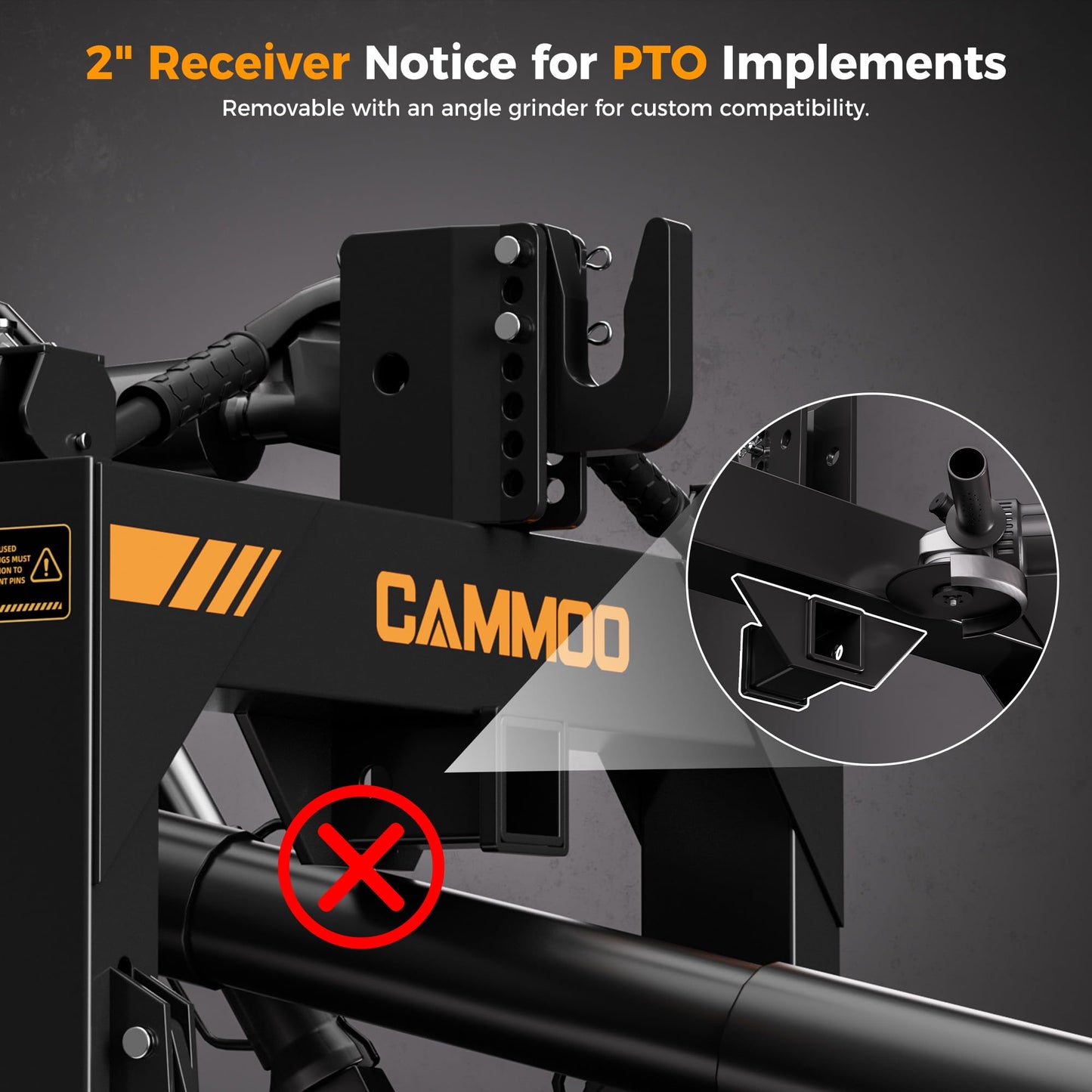 CAMMOO 3-Point Quick Hitch with 2" Receiver＆Extra Versatile Adapter, Adaptation to Category 1, No Bushing Required, 3000LBS Lift Capacity, 5 Level Adjustable Bolt &Reinforcing Rib Design (Black)