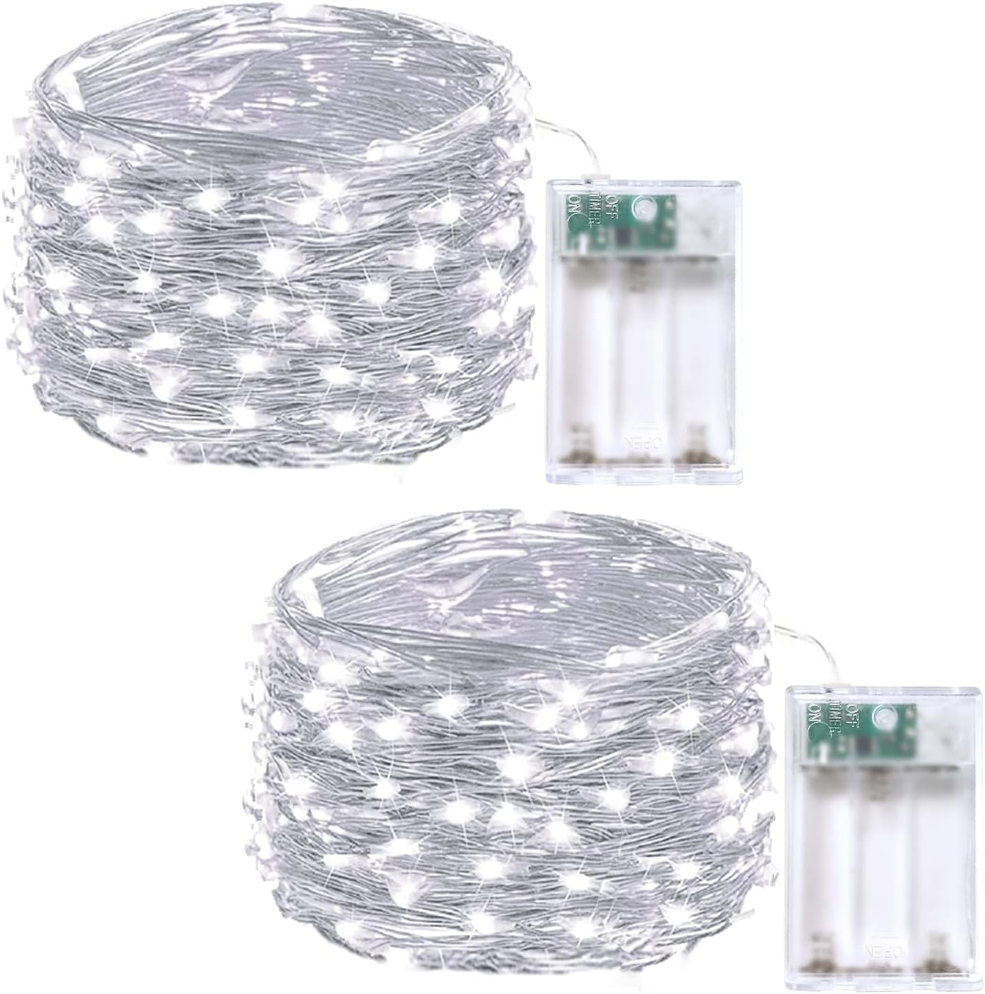 Skiennix 2-Pack Battery Operated Fairy Lights - Waterproof 16FT 50 LED String Lights for Indoor/Outdoor Decor | Cool White
