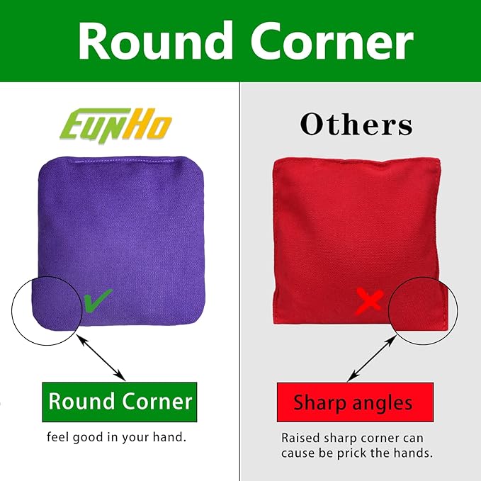 EunHo Cornhole Bags Set of 8 Regulation Size & Weight Corn Hole Bean Bags Official Professional All Weather for Tossing Game with Carry Case
