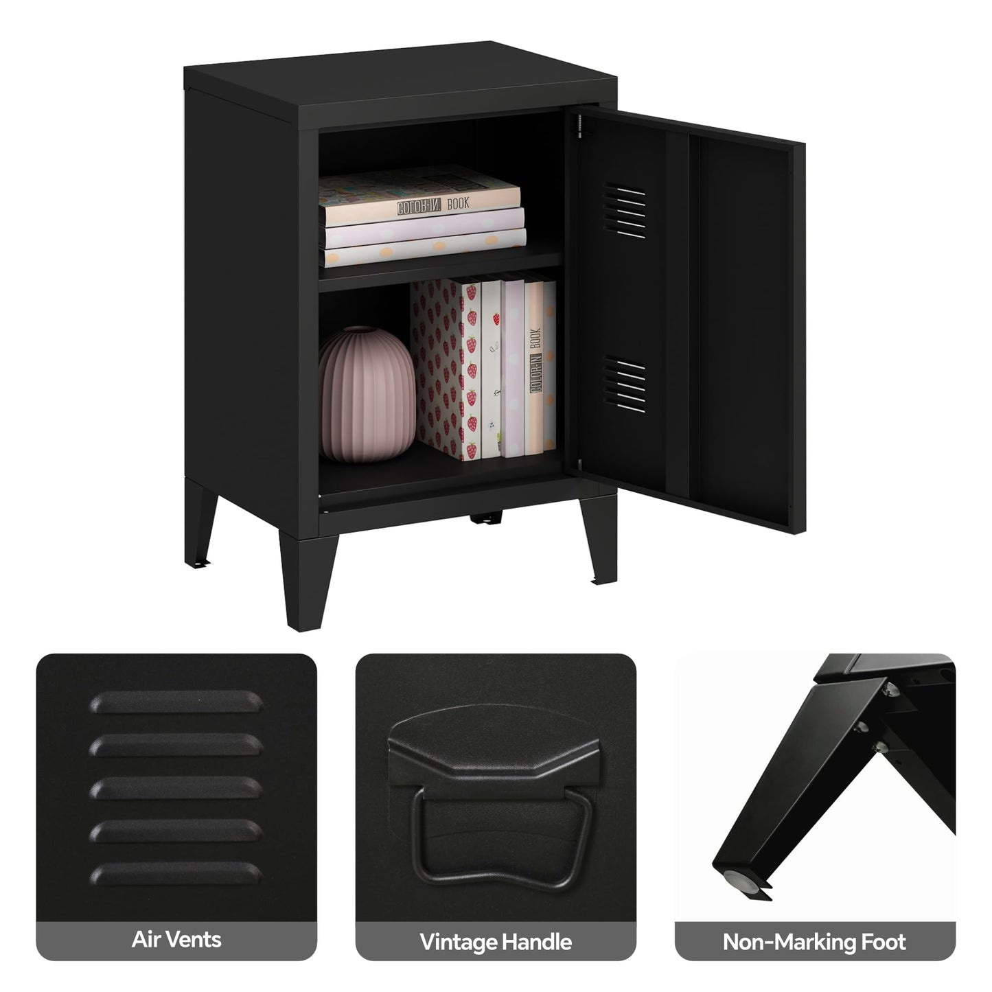 MIOCASA Metal Nightstand Modern End Side Table Steel Bedside Storage Cabinet with Shelf Easy Assembly for Living Room Bedroom