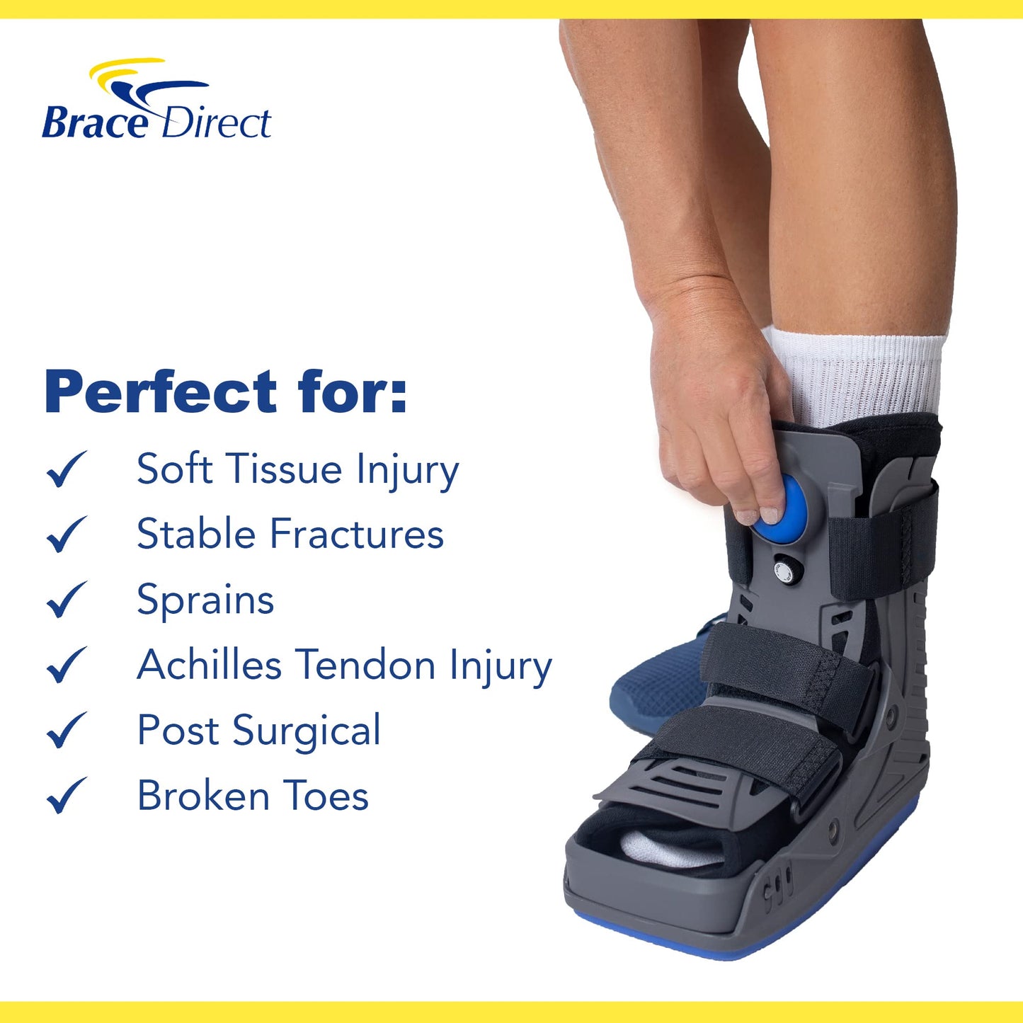 Brace Direct Short Medical Walking Boot with Air Pump - Lightweight Orthopedic Fracture Boot for Foot & Ankle Injury Recovery with Toe Guard (Medium - US Shoe Size Men 7.5-10 / Women 8.5-11.5)