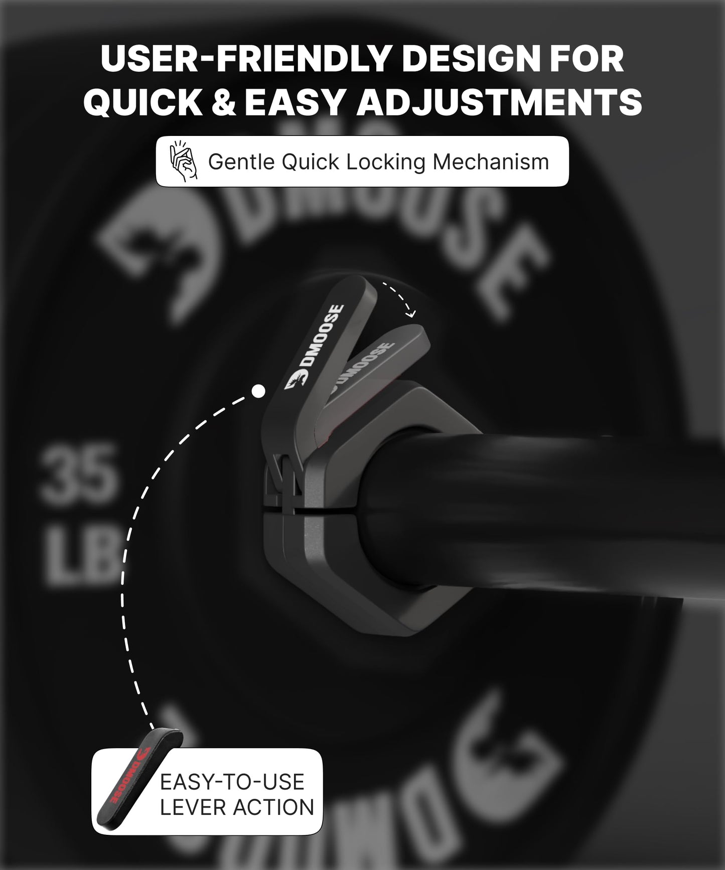 DMoose Fitness Barbell Clips 2" (Pair) - Quick Release Olympic Barbell Clamps with Anti Slip TPR Lining - Barbell Collars for Secure Weightlifting & Powerlifting (Black - Non Magnetic)