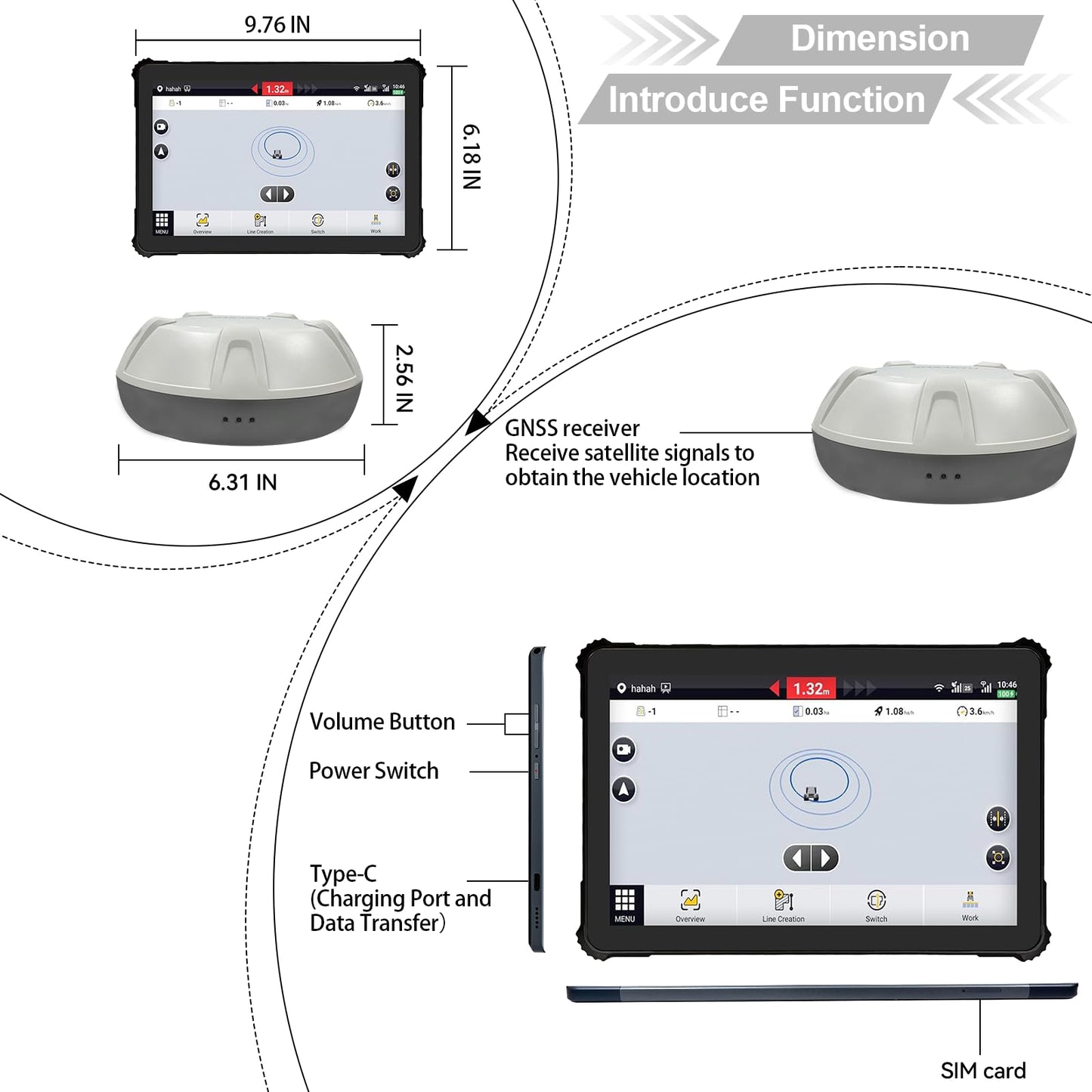 SMA10 Tractor GPS Guidance System for Agriculture, Precision Farming Navigation System with PPP and SBAS, 10cm Accuracy by PPP, 2.5cm by RTK High Accuracy Anti-Interference GNSS Antenna