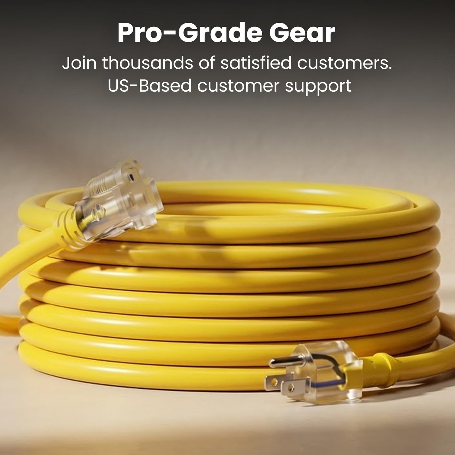 GEARit 100 ft Outdoor Extension Cord 10/3 Gauge SJTW 10 AWG, 3-Prong Heavy Duty Power Cable with Lighted End, 15A 125V 1875W, Waterproof Cord for Tools, Lawn & Garden, Yellow