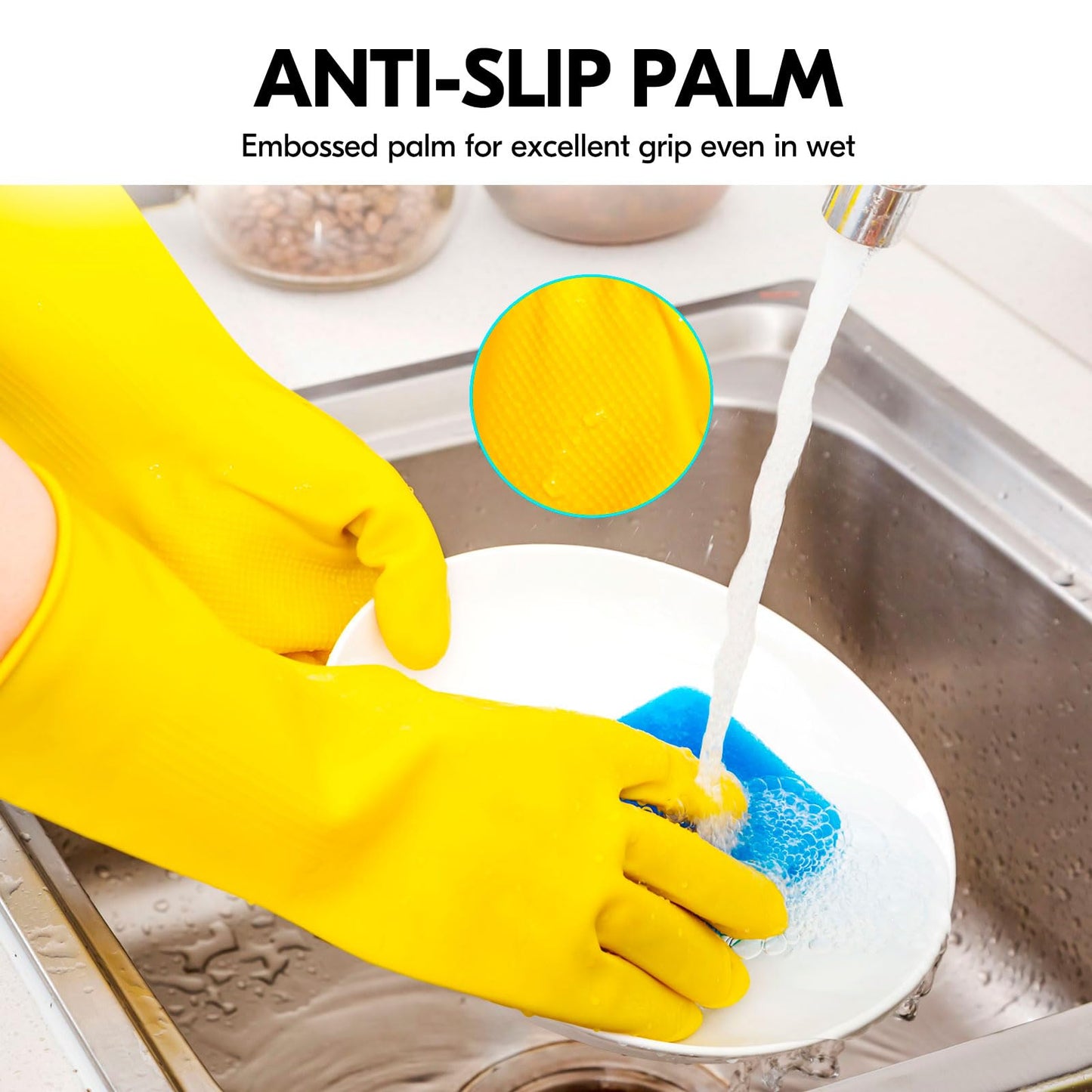 Vgo... 10-Pairs Reusable Household Gloves, Rubber Dishwashing gloves, Extra Thickness, Long Sleeves, Kitchen Cleaning, Working, Painting, Gardening, Pet Care (Size M, Yellow, HH4601)