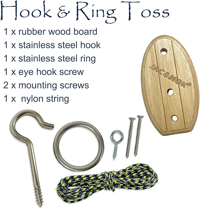 Hook and Ring Toss Game Swing Game DIY Kit -Stainless Steel Ring, Polyester Rope and Hardware