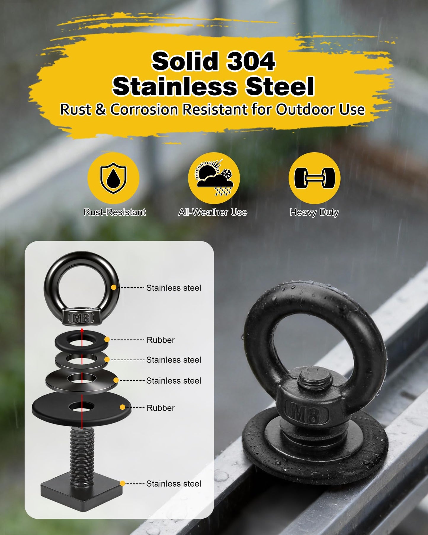 T Track Mount Tie Down Anchor for Roof Rack, M8 Heavy Duty Ring Shaped Eye Bolt, Stainless Steel T Bolt Eye Nut Tie Down Rings for Holding Bungee Cord, Ropes, Hooks