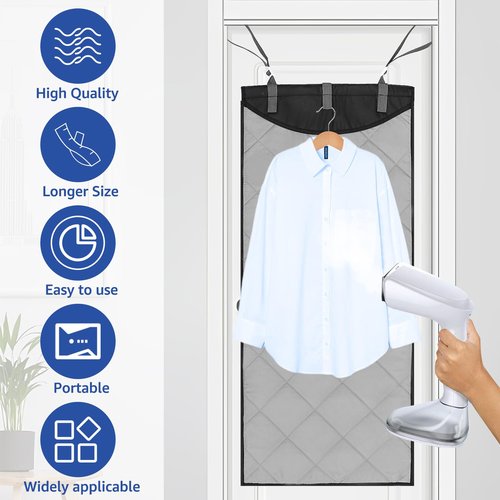 Kandishiex Over-The-Door Steamer Pad with Heat-Resistant Glove, Portable Vertical Ironing & Pressing Board, Ideal for Home & Travel Use, 45.27x18.89in, Convenient & Space-Saving Clothes Steamer