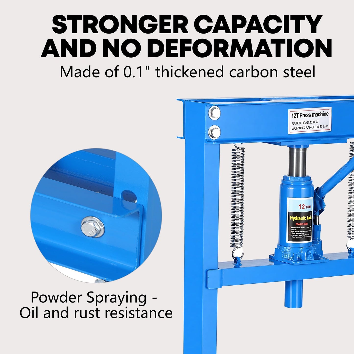 Hydraulic Press, Heavy Duty 12 Ton H-Frame Garage Hydraulic Shop Press, Adjustable Worktable & Plates, for Metal Bending, Straightening