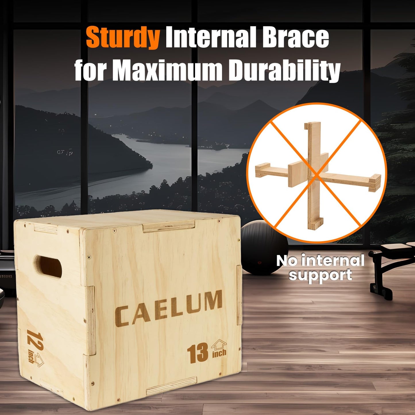CAELUM 3-in-1 Wooden Plyo Box – Non-Slip Jump Box for Home & Gym, Heavy-Duty 400lbs Plyometric Box for Step-Ups, Squats, Strength & Agility Training 16" x 13" x 12"