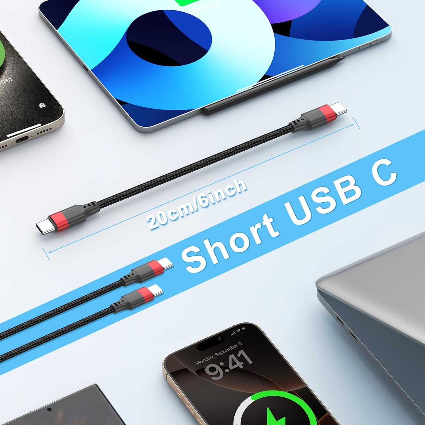 Vienceen 6 Inch 3 Pack 0.5 16/16 Pro/15/15 S24/S23/S21/Z Fold5/Z Flip5, G8, USB C to USB C Cable , Short Fast Charging