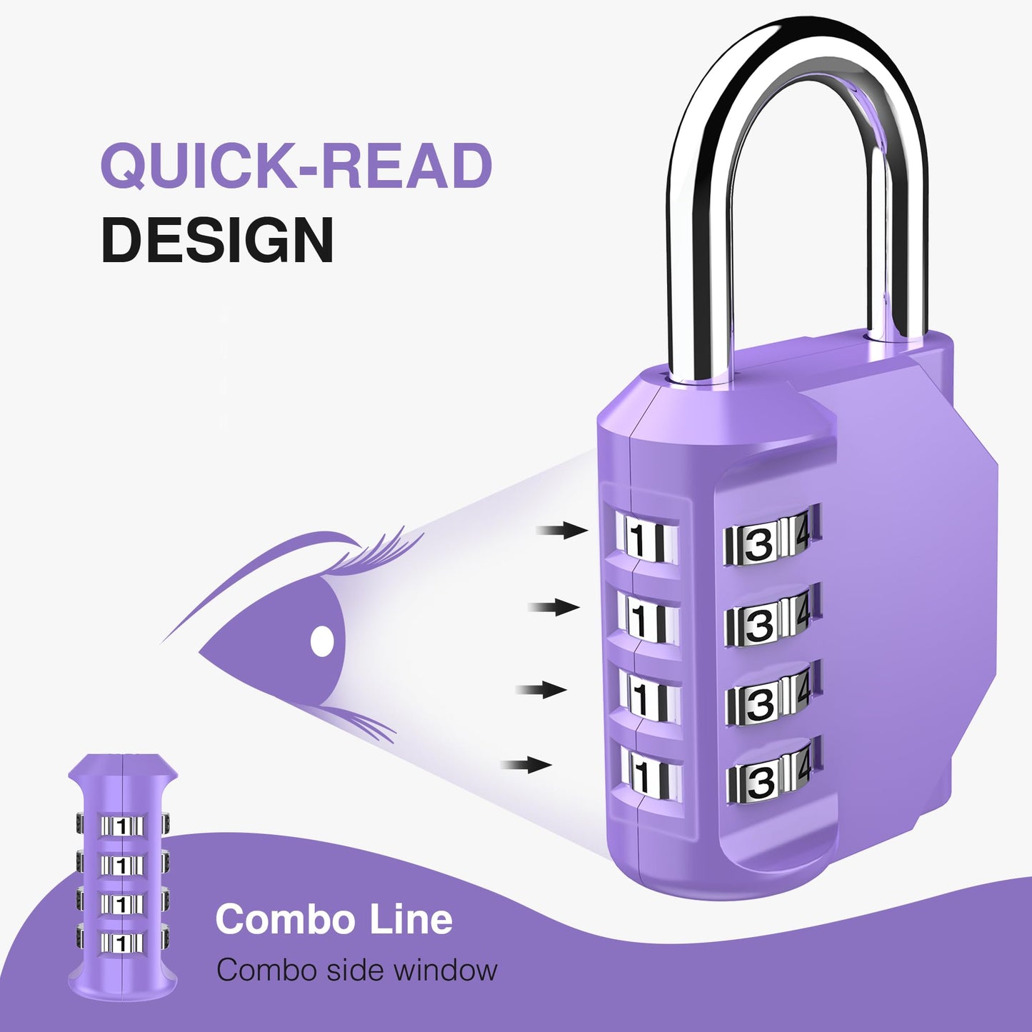 Puroma 1 Pack Combination Lock for Locker 4 Digit Outdoor Waterproof Padlock for School, Gym, Sports, Fence, Toolbox, Gate, Case, Outdoor, Hasp Storage (Purple)