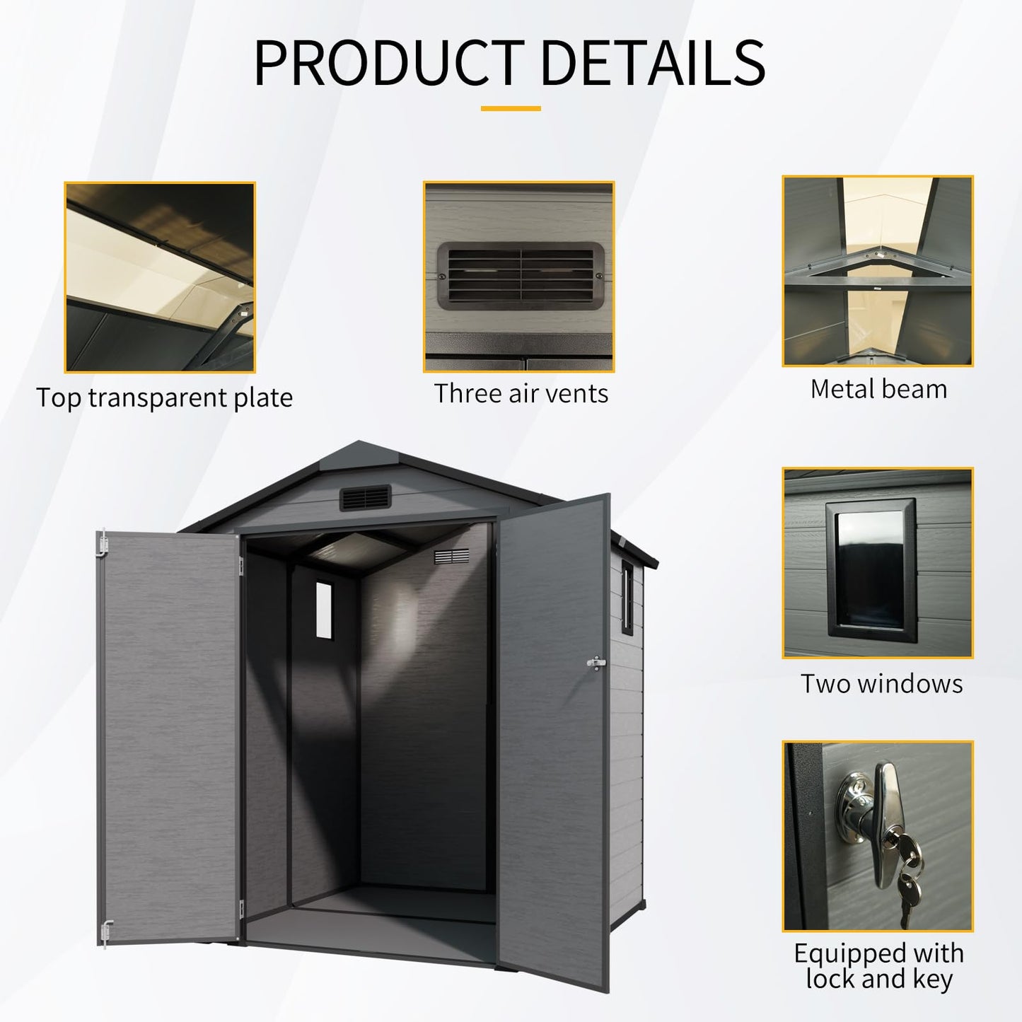 Praxatek 6x6 FT Outdoor Storage Shed, Lockable Resin Tool Shed with Window & Floor, Dark Gray Polypropylene