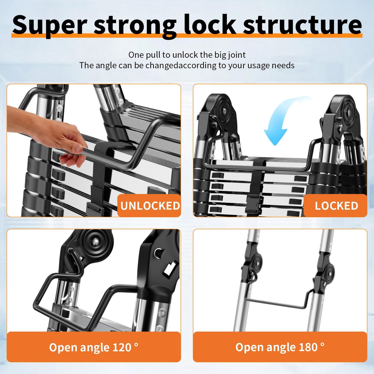 Telescoping Ladder A Frame,Telescopic Ladder for Home, Roof, RV，12.5 Ft Stainless Steel Extension Ladder with Balance Bar,Wheels and 2 Triangle Stabilizers，330 lb Capacity (12.5FT-A Frame)