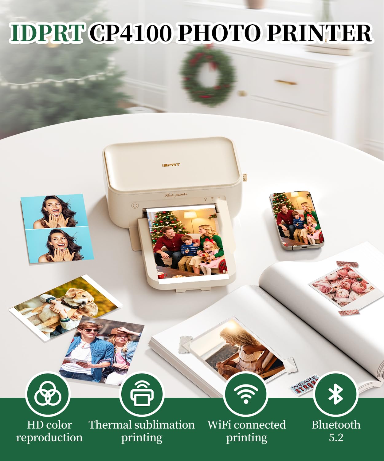 iDPRT 4x6 Photo Printer with 108 Sheets & 2 Ribbons,Instant Picture Printer - Dye Sublimation, Portable Color Photo Printers for iPhone, Android, WI-Fi Connnecting, Home Use