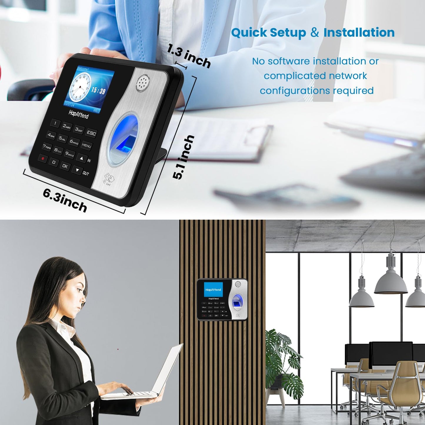 Time Clocks for Employees Small Business Automatic Calculate Hours, H1＆ H3 No Monthly Fees Fingerprint Time Clock, Standalone Biometric Clock in Machine for Employees with 5 RFID Cards