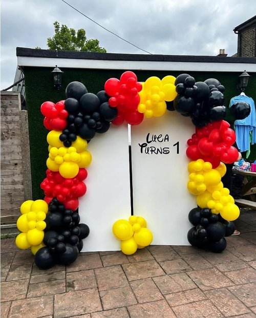 166Pcs Balloon Garland Arch Kit - Red, Yellow & Black Latex Balloons for Mouse Party Decor | Birthday & Baby Shower