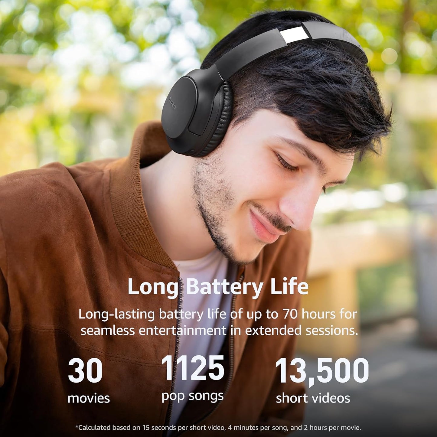 TOZO HA1 5.4 70H Headset, 32 Bluetooth Over Ear Headphones, Playtime with Mic, Foldable Wireless Deep Bass Stereo Sound