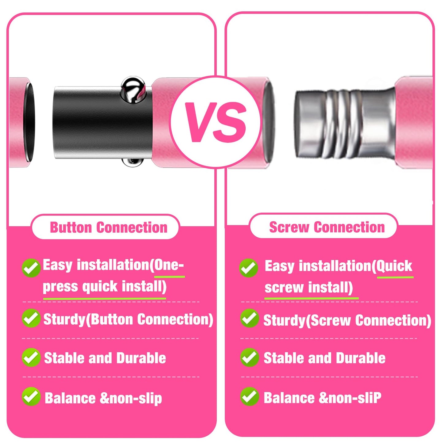 Bbtops Pilates Bar Kit with Resistance Bands(4 x Bands),3-Section Pilates Bar with Stackable Bands Workout Equipment for Legs,Hip,Waist and Arm,Portable Home Gym for Women Full Body (Pink30lbs,40lbs)
