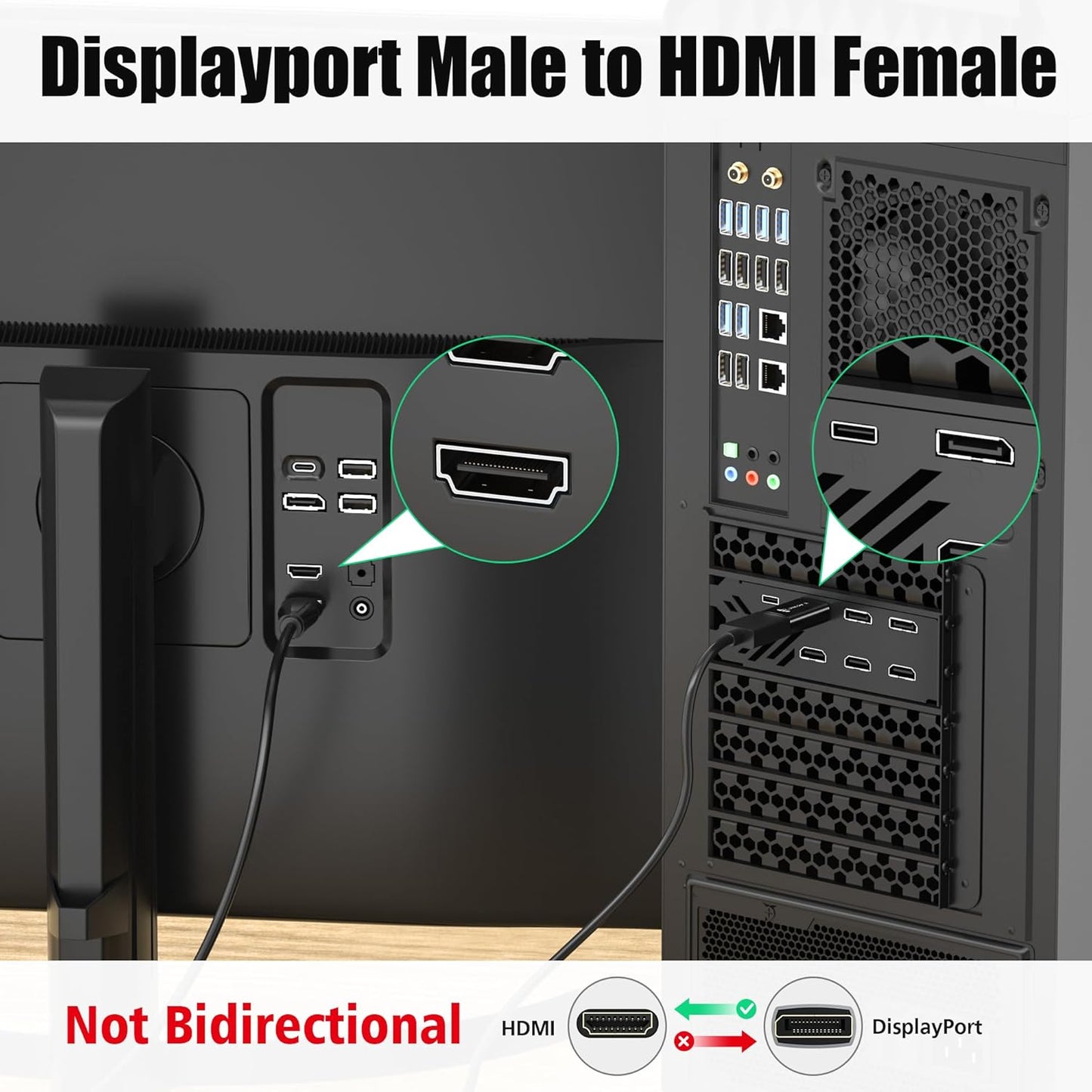 AGVEE 2 Pack 4K@60HZ 4K@30HZ 1080P@120HZ Display Port to HDMI Adapter, Alloy Shell DP Displayport PC to HDMI Display