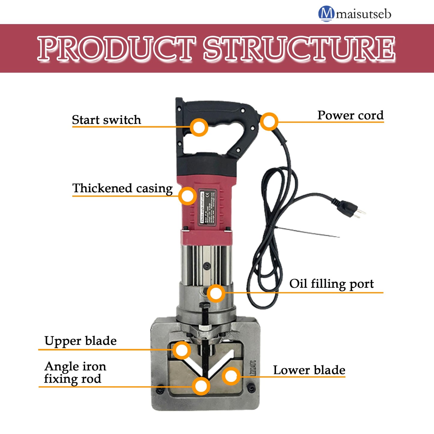 Maisutseb Electric Angle Iron Steel Cutter 1600W 110V Hydraulic Angle Steel Cutting Machine for Angle Iron Maximum cutting thickness 0.24in for Manufacturing Shelving and Workbenches, Metal Guardrails