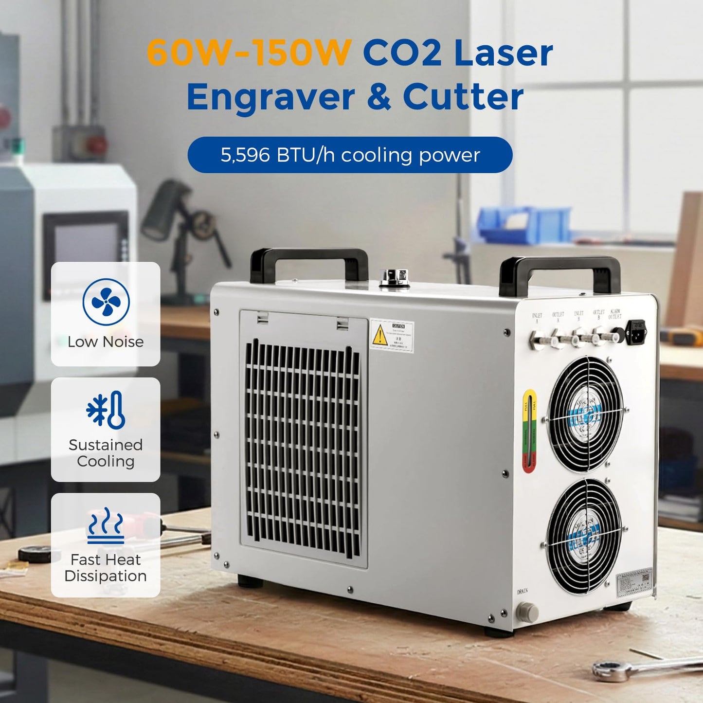 Cloudray Water Chiller CW-5202 6L for CO2 Laser Engraver & Cutting, Compatible with 2 Laser Tubes, Laser Chiller, Industrial Water Cooler，60W 70W 80W 90W 100W 120W 150W CO2 Laser Engraving Machines