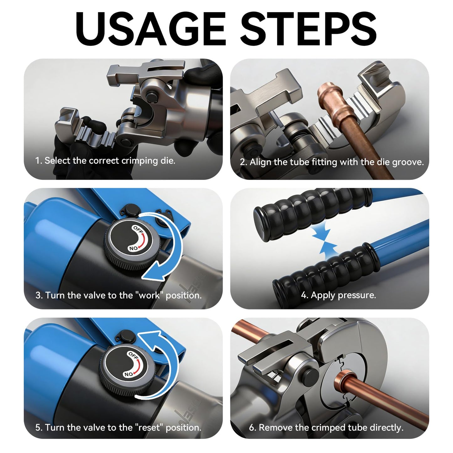 DISEN Hydraulic Copper Pipe Tube Fittings Crimping Tool with Copper Cutter, PEX Tubing Cutter and Copper Ring Removal Tool, Hydraulic Driven Press Tool with 8 Dies for Copper Pipe or PEX Pipe Crimp