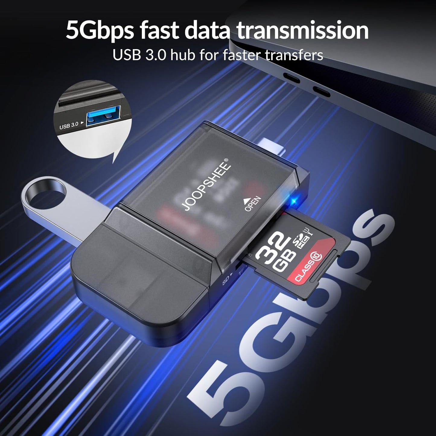 JOOPSHEE 6-in-1 3.0 SD/SDHC/SDXC/MMC SD/TF Card Reader Adapter with SD Card Storage USB A & Type C Port & USB Slots