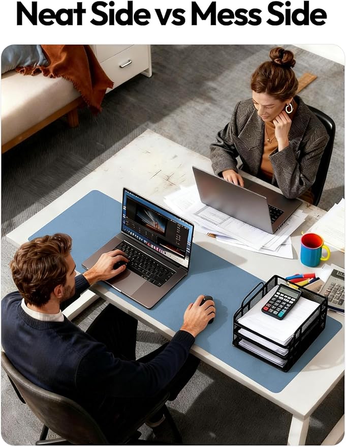 YSAGi Leather Desk Pad Protector, Office Desk Mat, Large Mouse Pad, Non-Slip PU Leather Desk Blotter, Laptop Desk Pad, Waterproof Desk Writing Pad for Office and Home (Blue, 47" x 17")