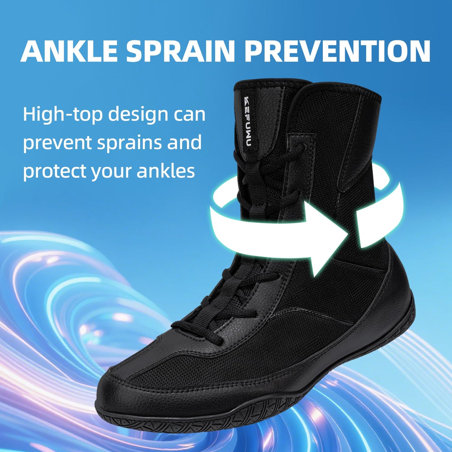 KEFUWU Wrestling Boxing Boots Wide for Men High Top Breathable Lightweight Non-Slip for Competition & Training(9.5 Man Wide, Black)
