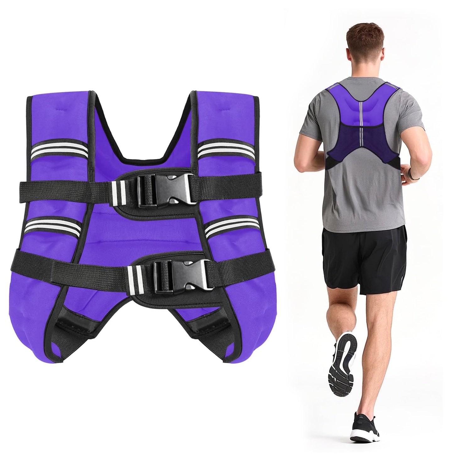 16Lb Purple Weighted Vest with Two Adjustment Straps for Men Women, Weight Vest with Reflective Stripes for Workout, Strength Training, Running, Fitness, Muscle Building, Weight Loss, Weightlifting