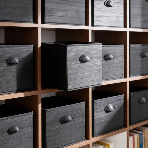 homyfort Fabric Cube Storage Organizer Bins, 12x12 Inch Black Wood Grain PRINTING Storage Cubes, Closet Cloth Baskets Box For Shelves, Set of 6