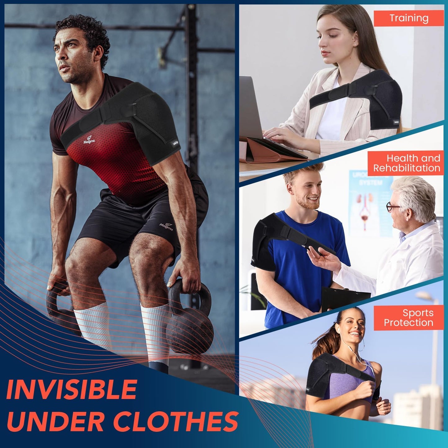 Lebilp Shoulder Brace with Adjustable Compression Sleeve Rotator Cuff Support & Arm Sling, Hot/Cold Pack Compatible, Breathable Stabilizer for Pain Relief, Fits Left/Right Arm, Men & Women (Large)