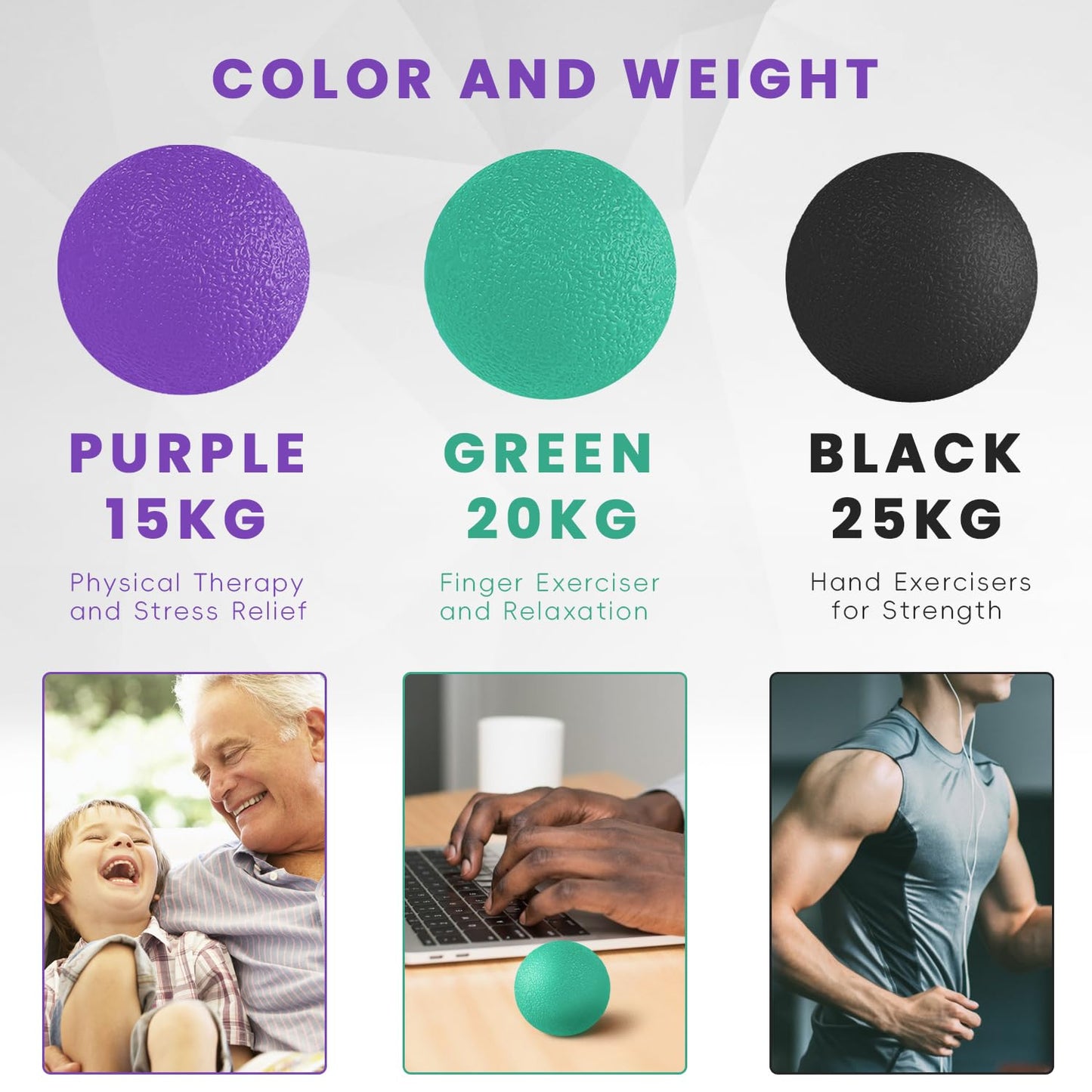 Ortarco 3 Pack Stress Balls for Adults, Hand Strengthening Devices Exercise Balls Physical Therapy Ball, Squeeze Balls for Hand Therapy, Hand Exerciser for Hand Finger Forearm Wrist Training and Relax