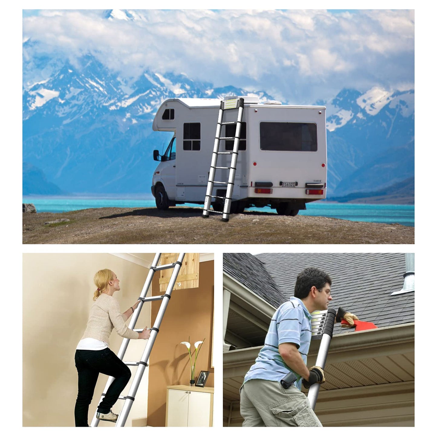 Telescoping Ladder 16.5FT, Telescopic Extension Ladder, Aluminum Alloy Folding Ladder Portable Multi-Purpose for Indoor Outdoor Work, Heavy Duty 330 lbs Load