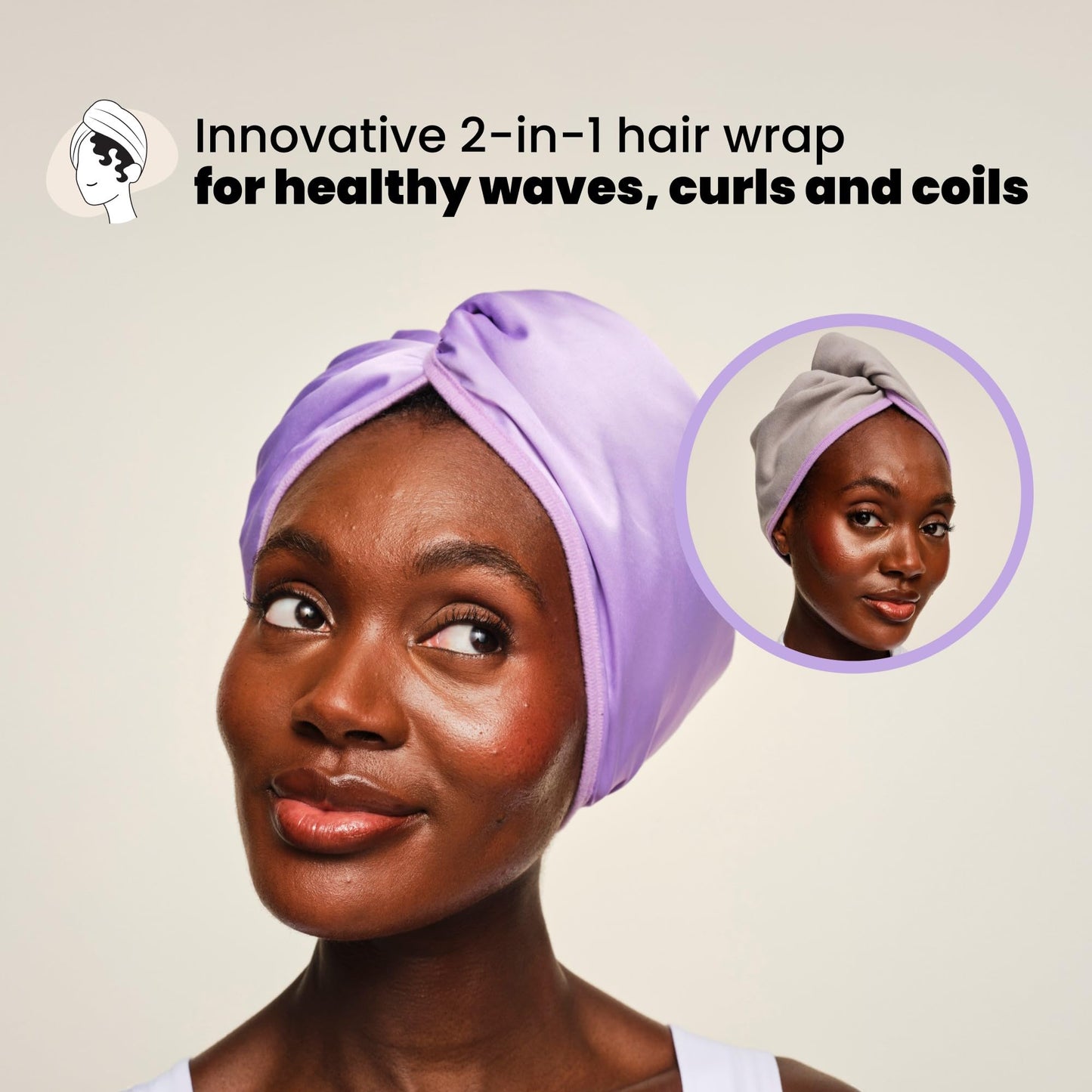 TANGLE TEEZER Double Sided Hair Towel Wrap with Smoothing Satin & Soft Cotton Jersey to Absorb Water & Minimize Frizz, for Curly Hair Types 2C-4C
