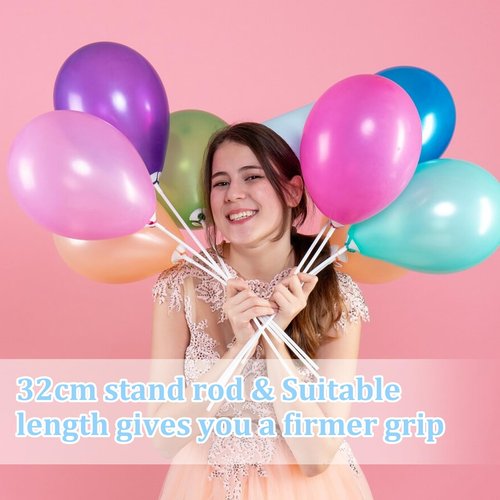 JJUNW 20 Pcs Balloon Sticks, White, Long Plastic Balloon Sticks With Bases, Balloon Holder Sticks Balloon Weights for Tying Balloon Arch, General Celebration, Unisex-Kids & Adults