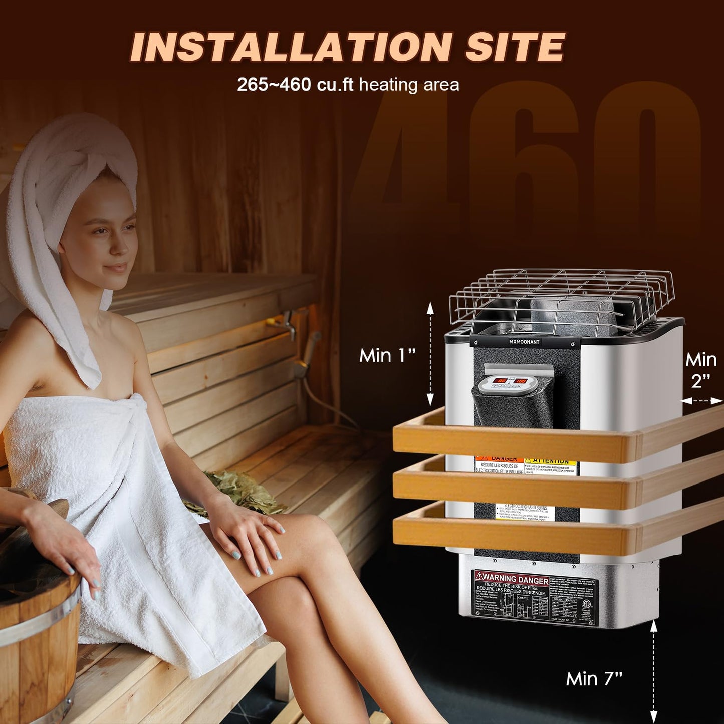 Mxmoonant Sauna Heater, 9KW 220V Electric Sauna Heaters Built-in Digital Control Sauna Stove Dry Steam Sauna Bath for Home Hotel Spa Max. 460 Cu.ft with Sauna Hygrothermograph