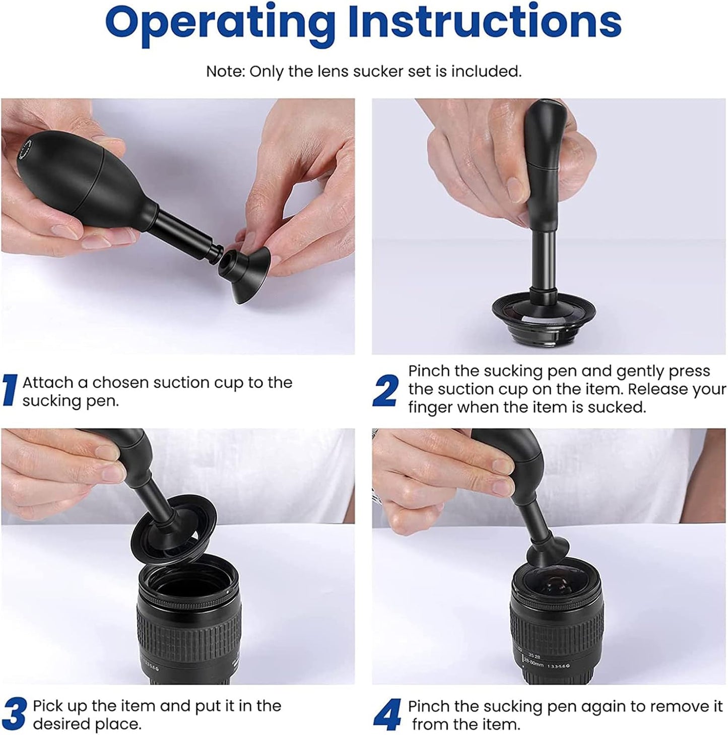 LOXGO 7pcs (12/15/20/25/30/35/40mm) Vacuum Suction Pen Kit with Sucker Camera Lens Pick-up Tool Remover Oval Sucking